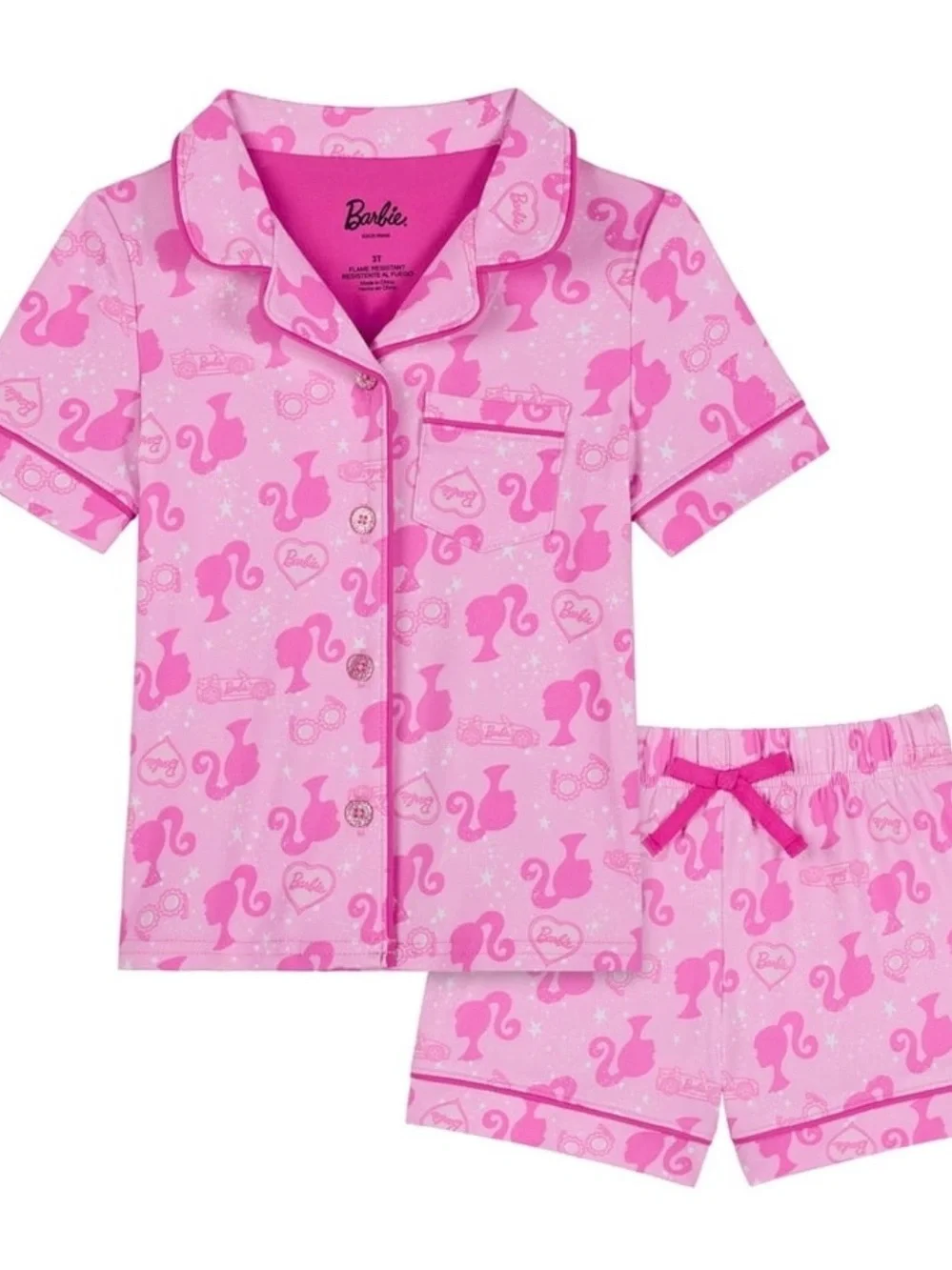 Barbie Toddler Girls Short Sleeve Button Front Top and Sleep Shorts, 2-Piece, 4T